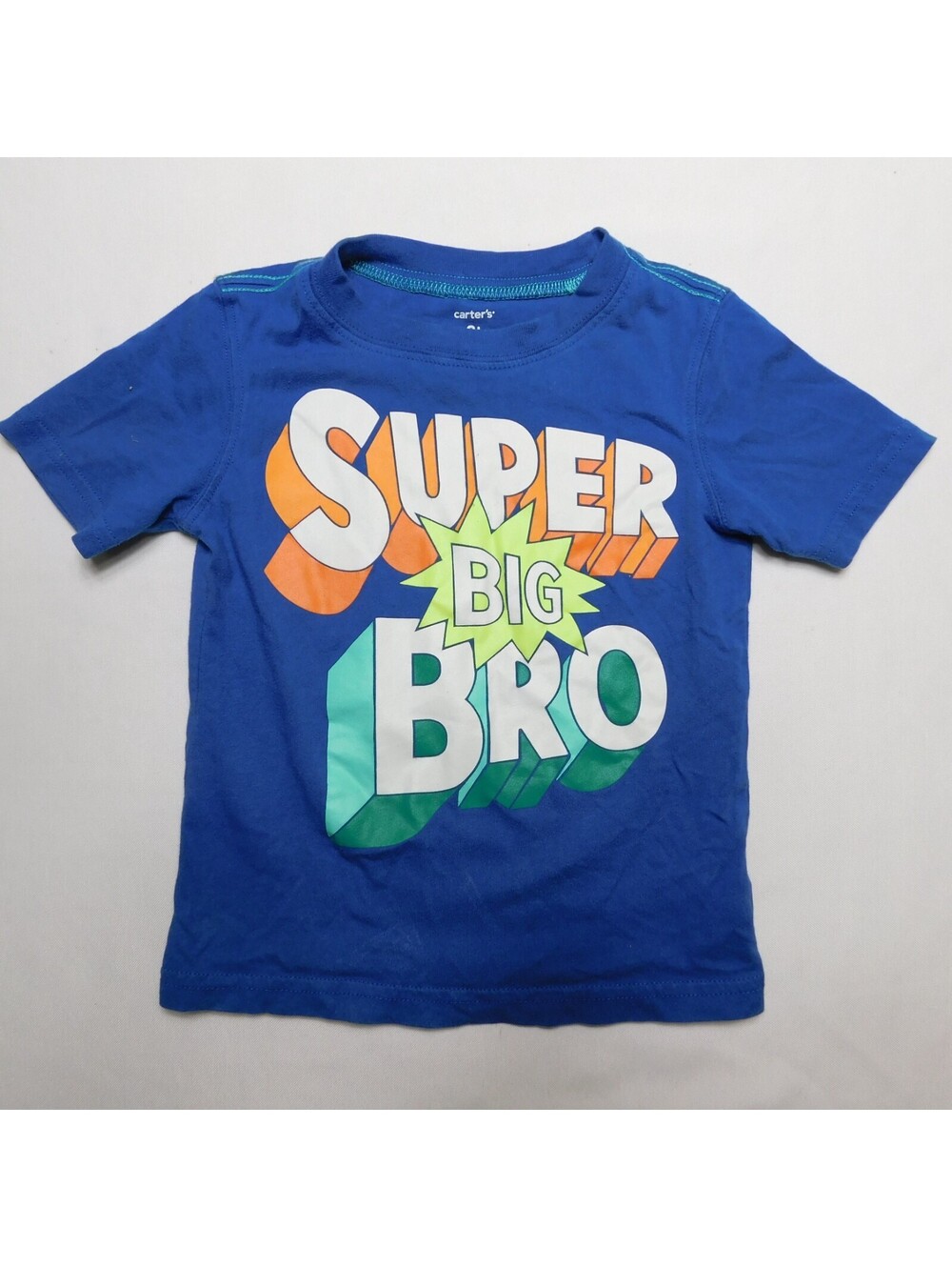 Carters Toddler Boys T Shirt Size 2T Blue Super Big Bro Graphic Announcement Tee
